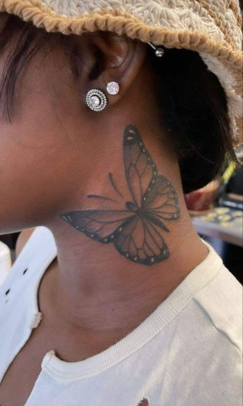 Rose On Neck Tattoo For Women, Flower Neck Tattoo, On Hand Tattoo, Butterfly Neck Tattoo, Girl Neck Tattoos, Side Neck Tattoo, Cute Hand Tattoos, Pretty Hand Tattoos, Neck Tattoos Women