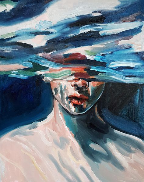 art canvas oil painting Painting Underwater, Famous Art Paintings, Painting Colour, Underwater Images, Blue Woman, Underwater Painting, Abstract Art Images, Oil Painting Inspiration, Water Swimming