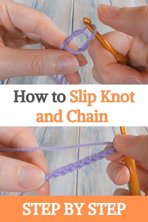 How To Slip Knot Crochet, How To Crochet For Beginners Slip Knot, How To Crochet Chain Stitch, Starting A Crochet Chain, How To Start A Chain In Crochet, Crochet Chain Stitch Tutorial, How To Do A Chain Stitch Crochet, Crochet Slip Knot How To Make, How To Make A Slipknot Crochet