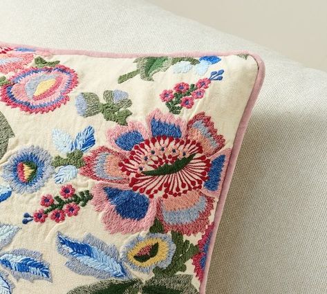 Pillows Square 22 x 22" Pillows | Pottery Barn Diy Room Ideas, Suede Pillows, Embroidered Throw Pillows, Floral Pillow Cover, Floral Pillow, Pillows Decorative, Indoor Outdoor Pillows, Floral Throw Pillows, Pillow Collection