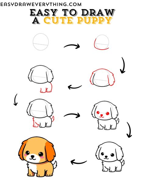 Cute puppy drawing How To Draw Chibi Animals, Drawing Ideas Easy Dog, How To Draw A Puppy, Cute Puppy Drawing Easy, How To Draw Animals Step By Step, Cute Puppy Drawing, Chibi Puppy, Drawings Easy For Kids, Puppy Drawing Easy