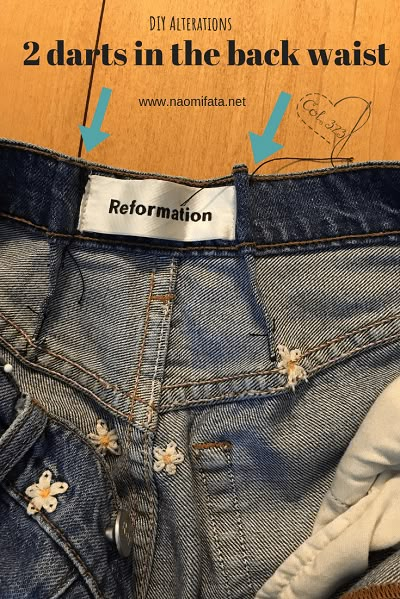 Jeans Alterations Waist, How To Dart Pants, How To Put A Dart In Jeans, Sewing Darts In Pants, Take In The Waist Of Jeans, Taking In The Waist Of Jeans, Tightening Jeans Waistband, How To Take Up Jeans In The Waist, Sew Jeans To Fit Waist