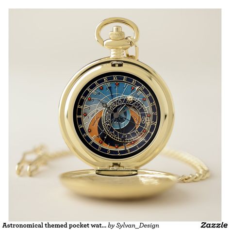 Sextant Tattoo, Prague Astronomical Clock, Clock Necklace, Astronomical Clock, Gold Pocket Watch, Mechanical Pocket Watch, Skeleton Watches, Magical Jewelry, Fantasy Jewelry