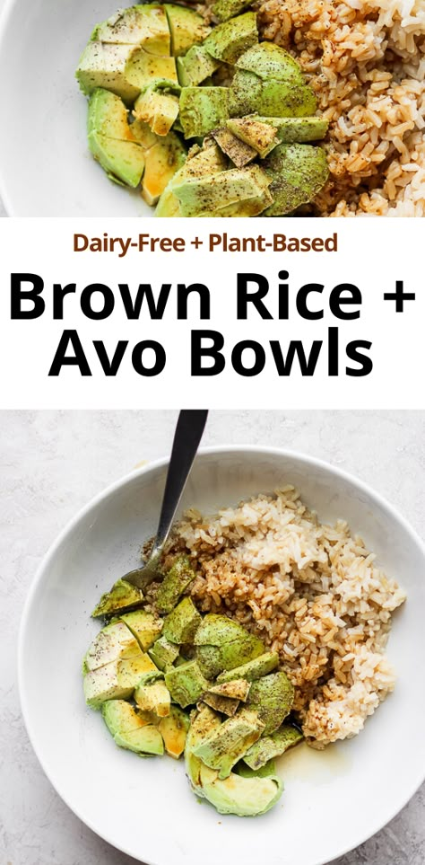 Simple Brown Rice + Avocado Bowls (go-to, easy lunch or dinner) - it doesn't get much simpler than this! So easy and delicious plus there are so many protein add-ins too! Kid-friendly! #brownricebowlshealthy #brownricebowls #brownricebowlscleaneating #brownricebowlsvegetarian #healthylunches #avocadorecipes #avocadoandbrownrice Rice Bowls Vegetarian, Brown Rice Bowl, Rice Bowls Healthy, Easy Lunch Idea, Rice Avocado, Wooden Skillet, Avocado Rice, Avocado Recipes Healthy, Avocado Bowl