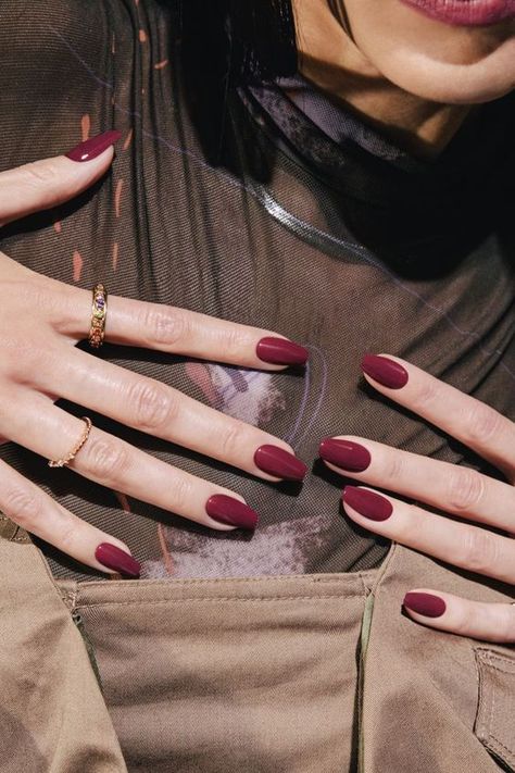 "Royal, luxurious, and romantic Plum color solid nails. The warm and deep reddish purple color will be the best match for this delicate autumn season. Wear Plum nails with any Full Color Nails, Solid Nails, Plum Nails, Reddish Purple, Nails Trend, Subtle Nails, Dark Violet, Casual Nails, Blush Nails