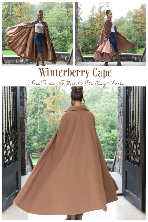 DIY Long Fabric Winterberry Cape Free Sewing Pattern | Fabric Art DIY Hood Patterns Sewing, Cosplay Cape Pattern, Free Cloak Sewing Pattern, Plus Size Larp Costume, Long Cape Pattern, Free Cape Pattern Sewing, Cape Sewing Pattern Free Hooded Cloak, Free Cloak Pattern, Costume Sewing Patterns Free