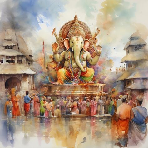 Ganpati Visarjan Drawing, Ganpati Background, Ganesh Festival, Festival Paint, Ganpati Festival, Ganesh Utsav, Ganesh Chaturthi Images, Festival Background, Ganesh Images