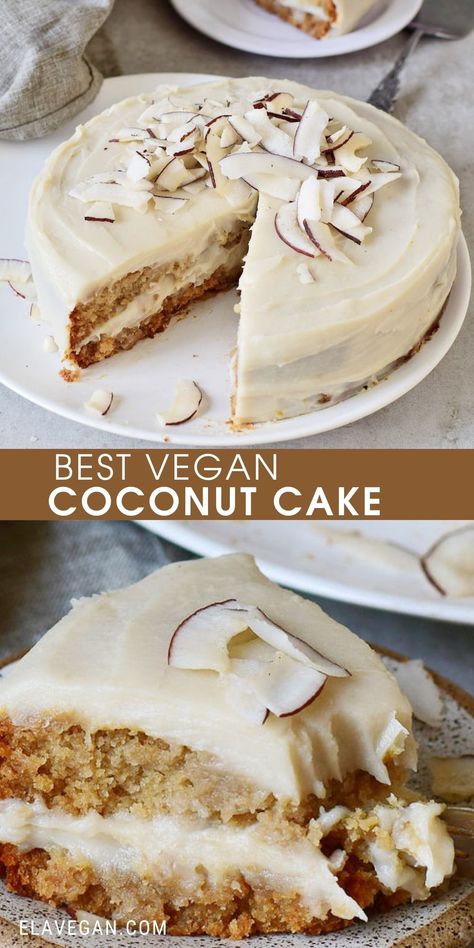 Vegan Coconut Cake, Patisserie Vegan, Vegan Baking Recipes, Vegan Coconut, Vegan Cake Recipes, Desserts Vegan, Vegan Cakes, Sugar Free Desserts, Coconut Cake