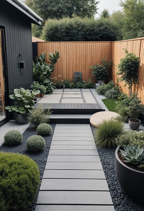 Small Front Yard No Grass Ideas, Modern Small Garden Ideas, How To Decorate A Small Courtyard, Modern Garden Plants, Small Area Landscape Ideas, Garden Designs For Small Gardens, Minimalistic Garden Design, Garden Minimalist Design, Minimalist Backyard Landscaping Design