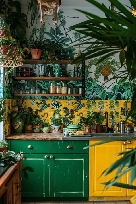 retro kitschy kitchen inspo vintage kitschy kitchen inspo quirky kitschy kitchen inspo colorful kitschy kitchen inspo eclectic kitschy kitchen inspo Kitchen Inspirations Colorful, Maximalist Decor Kitchen, Kitchen Ideas Apartment Decor, Kitchen Decor Ideas Apartment, Funky Kitchen Ideas, Apartment Kitchen Decor Ideas, Kitchens Cottage, Colorful Kitchen Backsplash, Eccentric Kitchen