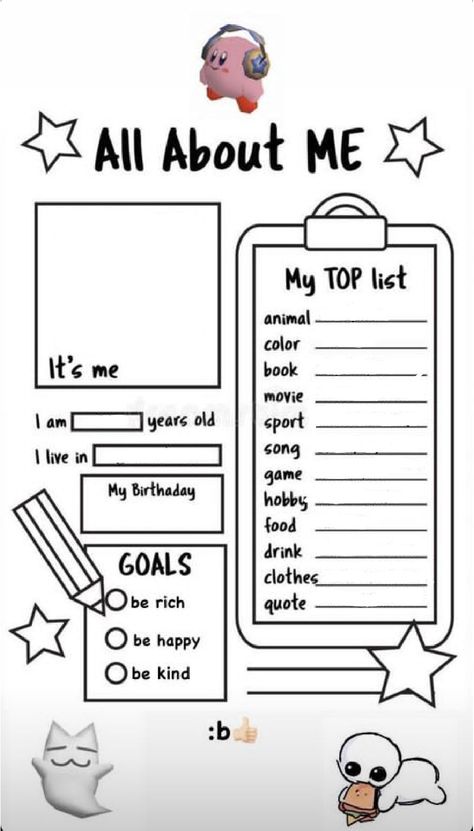 Fill The Jars Template, Character Sheet Writing, All About Me Printable, Muka Lelaki, Me Template, Journal Mood Tracker Ideas, All About Me Worksheet, Rich Quotes, Mood Tracker Ideas