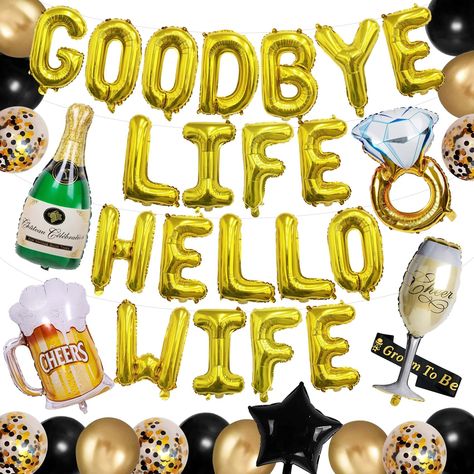 PRICES MAY VARY. Unleash the Magic: Celebrate his bachelor party in style with our goodbye life hello wife decorations! From "GOODBYE LIFE HELLO WIFE " banners to giant bottle balloon, our goodbye life hello wife decorations will transform his bachelor party into a magical wonderland he'll cherish forever. Effortless Party Planning: Planning a memorable bachelor party for men celebration has never been easier! With our all-in-one goodbye life hello wife decorations, you'll have everything you ne Mens Bachelor Party, Bachelor Party Planning, Bachelor Party Themes, Bach Party Decorations, Funny Bachelor Party, Party Balloons Decorations, Bachelor Party Decor, Bachelor Party Invitations, Bachelor Party Decorations