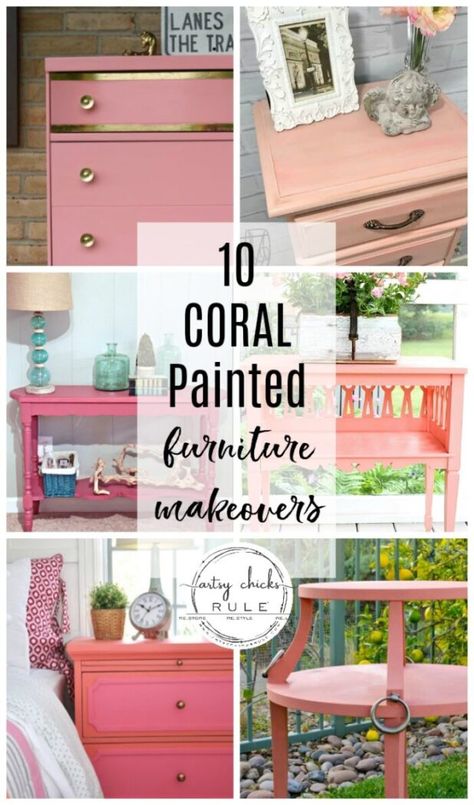 Coral Painted Furniture, Coral Furniture, Cheap Furniture Makeover, Furniture Makeover Ideas, Easy Furniture Makeover, Diy Furniture Makeover Ideas, Diy Dresser Makeover, Coral Decor, Diy Furniture Renovation