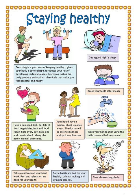 Staying healthy. - English ESL Worksheets for distance learning and physical classrooms Ways To Stay Healthy, Simple Health, Health Lessons, Staying Healthy, Church History, Health Promotion, School Counseling, Health Motivation, Worksheets For Kids