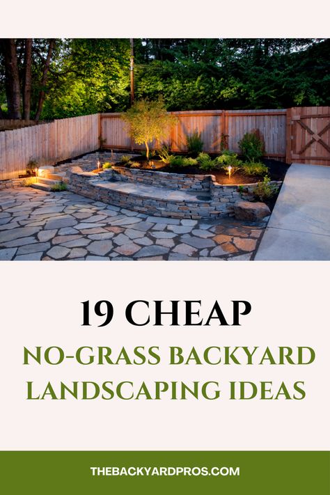 Transform your backyard into a lush oasis without breaking the bank! From DIY gravel pathways to recycled materials for garden borders, these affordable landscaping ideas will breathe new life into your outdoor space, minus the hassle of maintaining a traditional grass lawn. Small Backyard With No Grass Ideas, Small Backyard Ideas Pavers, Affordable Backyard Ideas Landscaping, Small Yard No Grass Ideas, All Gravel Backyard Ideas, Landscaping For Backyard, Yards With No Grass Ideas, No Mow Backyard Landscape Design, Garden No Grass Ideas