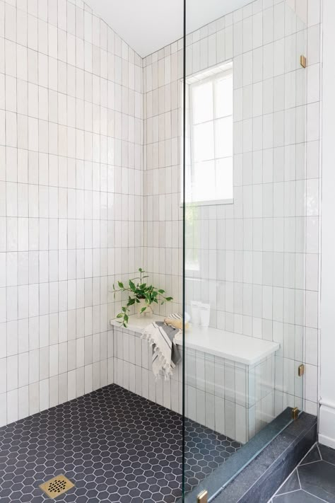 Large Gray Hexagon Tile Bathroom, Patterned Bathroom Floor, Black Bathroom Floor Tiles, Black Tile Bathroom Floor, Black Bathroom Floor, Timeless Tile, Black Tile Bathrooms, Black Floor Tiles, Golden Valley