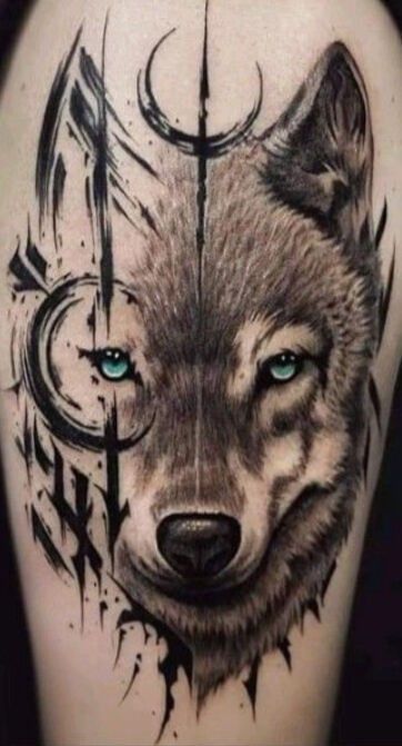 Wolf Tattoo Design Shoulder, Pathfinder Tattoo, Men's Tattoo Shoulder, Feniri Wolf Tattoo, Wolf Tattoo Thigh, Nordic Wolf Tattoo, Indian Wolf Tattoo, Wolf Viking Tattoo, Sleipnir Tattoo