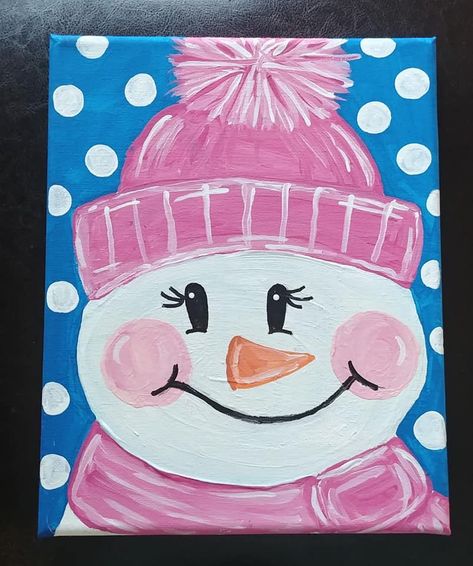 Canvas Snowman Painting For Kids, Cute Things To Paint Christmas, Easy Christmas Painting On Canvas, Step By Step Snowman Painting, Christmas Canvas Diy Kids, Winter Canvas Painting Ideas Easy Kids, Easy Paintings For Christmas, Christmas Easy Painting Ideas, Snowman Canvas Paintings Easy