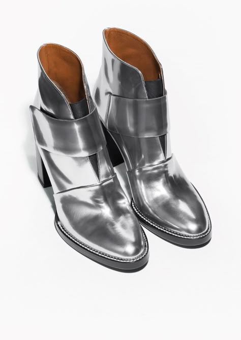 & Other Stories | Velcro Strap Ankle Boots Silver Boots Outfit, Silver Ankle Boots, Metallic Ankle Boots, Metallic Boots, Silver Boots, Shoes World, Boots Are Made For Walking, Walk In My Shoes, Mens Boots Fashion