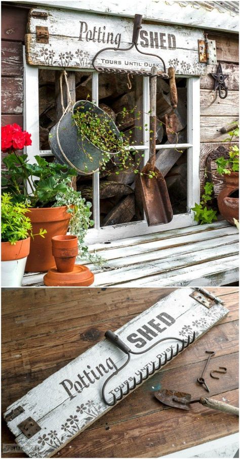 50 Wood Signs That Will Add Rustic Charm To Your Home Decor - DIY & Crafts Potting Shed Ideas, Garden Diy Decoration Ideas, Tattoo Plant, Potting Benches, Shed Decor, Shed Signs, Potting Sheds, Vintage Garden Decor, Potting Bench