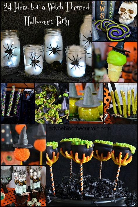 24 Ideas for a Witch-Themed Halloween Party Halloween Witch Themed Food, Witch Party Food Ideas, Witch Birthday Party Ideas, Witch Bday Party, Witches Ball Party, Witch Party Centerpieces, Witch And Wizard Party, Halloween Witch Theme, Witch Themed Party Food