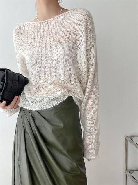 Knitting Sweater, Mohair Knit, Sweater Tops, Sleeve Women, Loose Blouse, Trendy Tops, Summer 2024, Big Size, Short Tops