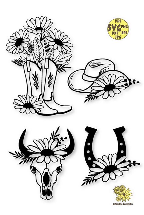 Cowgirls Svg, Bundle Flower Country Svg files, Cowboy boots svg, Sunflowers Svg, Hat Svg, Boots Svg, Cowboy hat svg, Country girl svg, Farm Svg Country, Cowboy Hat Svg, Cowboy Hat With Flowers, Cowgirl Svg, Country Svg, Cowboy Boot Tattoo, Cowboy Hat Tattoo, Ballerina Artwork, Bleach Drawing