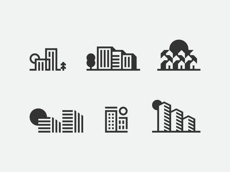 Icon Design Inspiration  —  Week #2 – Iconscout — An Icon Dictionary – Medium Town Logo Design, Logo Design Building, Building Graphic Design, Real Estate Logo Inspiration, Real Estate Vector, Sunset Building, Cart Visit, Building Logo Design, Town Logo