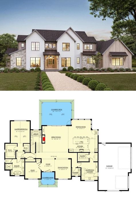 House Plans 2 Story, Traditional Layout, Transitional House Plans, Angled Garage, Garage Floor Plans, 4 Bedroom House Plans, Sims House Plans, 5 Bedroom House, 3 Car Garage