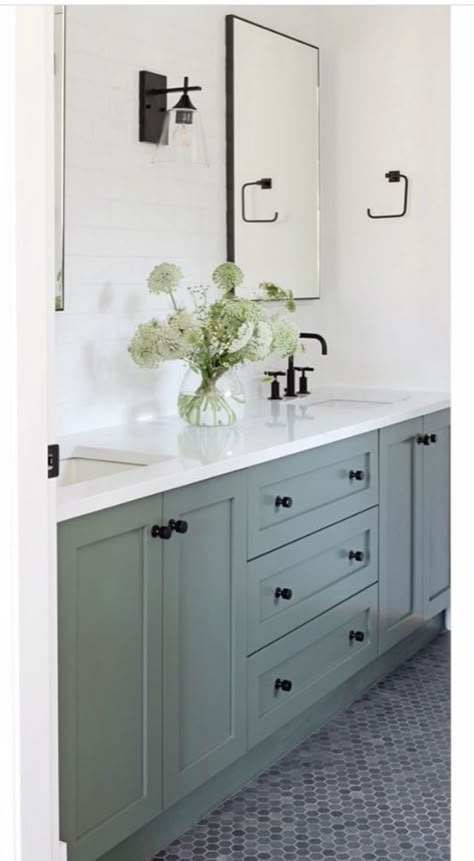 Green Grey Bathroom Vanity, Sage Green Double Bathroom Vanity, Green Cabinets Master Bath, Mint Green Bathroom Vanity, Blue Green Bathroom Vanity, Small Bathroom Green Vanity, Evergreen Fog Bathroom Vanity, Bathroom With Sage Green Vanity, Light Green Bathroom Vanity