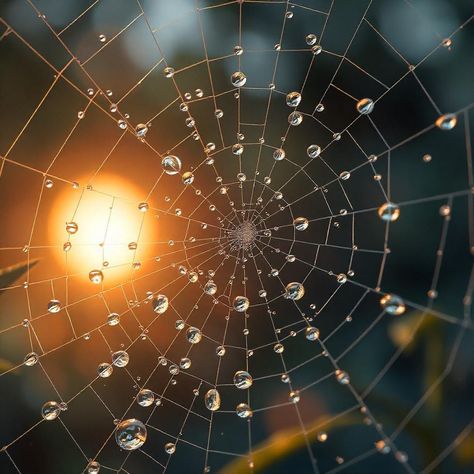 A macro photograph of morning dew on a spider web glistening in sunlight. #freepik #WhatsApp #jetromx_oficiall Morning Dew, Dew Drops, Green Aesthetic, Spider Web, Collage, Photographer, Green, Photography, Pins