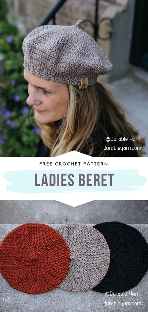 Crochet Hats Women, Crochet Barret, Crochet Beret Free Pattern, Crochet Hats Free Pattern Ladies, Crochet Beret Pattern, Crochet Baby Cap, Crochet Adult Hat, Beret Pattern, Crochet Hood