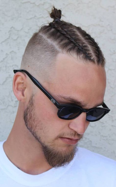 White Guy With Braids, Braids For Men, Braids With Fade, Braided Man Bun, Braided Top Knots, Man Bun Hairstyles, Popular Mens Hairstyles, Viking Braids, Braids For Boys