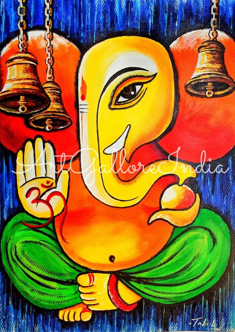 Ganesha Wall art, Ganesha Painting Ganesha Acrylic Painting Ganesha Acrylic Painting, Ganesha Wall Art, Handmade Drawings, Ganesha Drawing, Ganesh Art Paintings, Buddha Art Drawing, Canvas Acrylic Painting, Indian Women Painting, Lehnga Dress