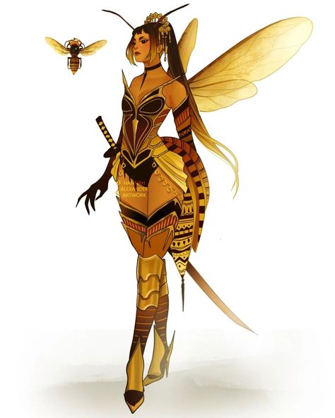 Hannah Alexander Artwork, Bug People, Hannah Alexander, Queen Bees Art, Bee Fashion, Insect Design, Bee Costume, Bee Inspired, Monster Concept Art