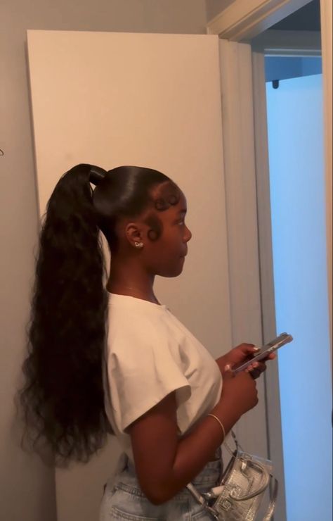 Slick Ponytail, Weave Ponytail Hairstyles, Sleek Ponytail Hairstyles, Cute Ponytails, Birthday Hairstyles, Black Ponytail Hairstyles, Quick Natural Hair Styles, Cute Braided Hairstyles, Quick Weave Hairstyles