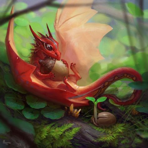 "Tiny Dragon" by AlsaresLynk @ deviantart Acorn Art, Baby Dragon Art, Anime Desktop, Tiny Dragon, Dragon Dreaming, Fairy Dragon, Beautiful Dragon, Dragon Pictures, Little Dragon