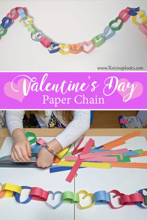 Paper Chain Valentines, Paper Links Chain, Heart Chain Paper, Heart Paper Chain, Heart Chain Craft, Paper Heart Chain, Wings Ideas, Bible Camp, Funky Fingers