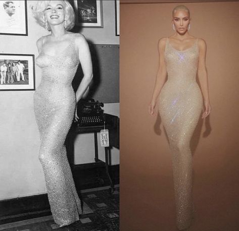 one of the most iconic dresses in history,the model used by marilyn monroe to sing happy birthday to john f. kennedy in 1962 was taken from the collection to be worn by kim kardashian at the met gala 22🧚🏻‍♀️ Kim Kardashian Marilyn Monroe Dress, Most Iconic Dresses, A Lexicon Of Fashion, Marilyn Monroe Dress, Gala Outfits, Monroe Dress, Met Gala Outfits, Gala Outfit, Iconic Looks