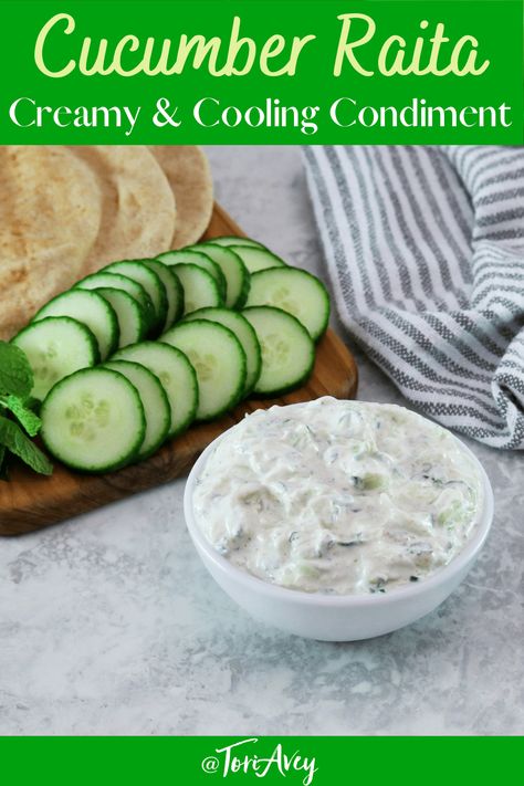 Cucumber Indian Recipes, Indian Food Sides Dishes, Indian Food Recipes Cucumber, Indian Raita Yogurt Sauce, Indian Cucumber Raita, Indian Food Appetizers Easy Recipes, Cucumber Recipes Indian, Indian Sauces Yogurt, Indian Yoghurt Sauce