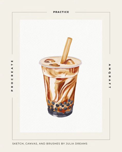 Step by Step Tutorial - Bubble Tea from @julia_dreams.co. Visit her profile for the sketch, color palette and PDF guide. _ A great day for some boba #procreatebrushes #procreate #digitalwatercolor #ipad #dailydrawing #illustrator #procreatedrawing #watercolorsketch #ipaddrawing #watercolor #drawingoftheday #digitalart #procreateart #artoftheday Boba Tea Watercolor, Bubble Tea Color Palette, Boba Watercolor, Boba Sketch, Boba Illustrations, Boba Tea Illustration, Bubble Tea Drawing, Boba Painting, Boba Poster