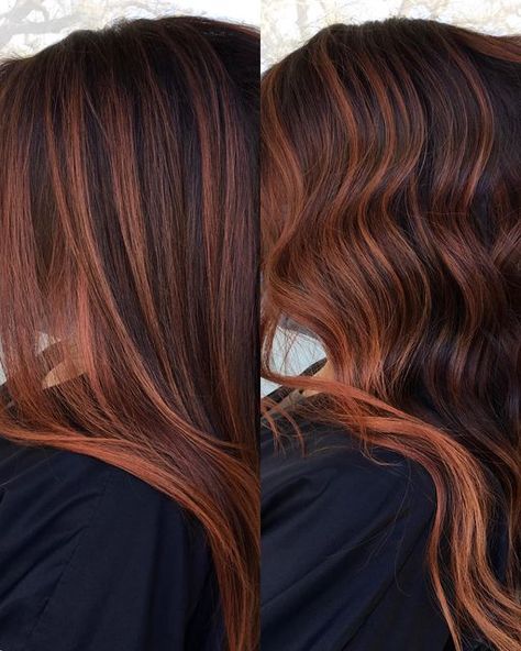 Brittany Banda🐼| SA Hair on Instagram: "You shine up like a new penny 😉✨Balayaged and toned to a red copper blend. @wellahairusa Colortouch 6/47, 6/77 and a little 7/43 for the heck of it. ❤️❤️" Dimensional Brunette With Copper, Brown Red And Copper Hair, Red With Highlights Hair, Caramel Chocolate Balayage, What To Do With Black Hair, Red Tones Balayage, Copper Brown Blonde Highlights, Copper Hair Skin Tone, Tan Skin Auburn Hair