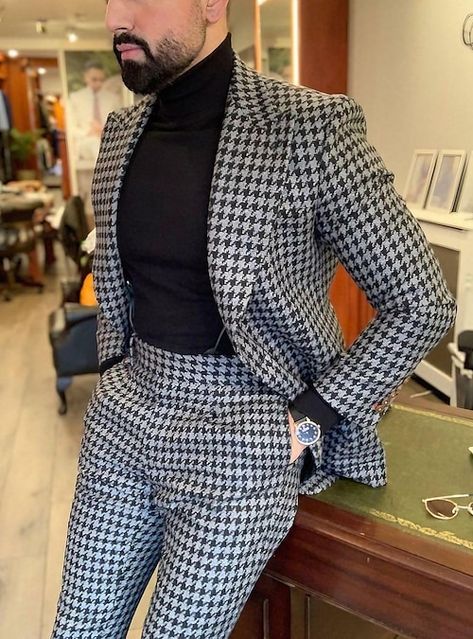 Luxury Wool Houndstooth Suit, Mens Prom, Mens Tweed Suit, Costume Beige, Prom Blazers, Graduation Suits, Wedding Suits Groomsmen, Herringbone Suit, Suits Men Business