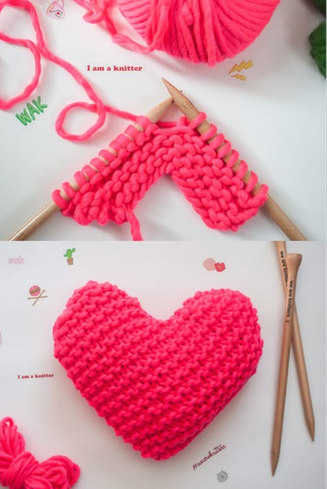 Valentine’s Day knitting project We Are Knitters Happy Cushion Valentine Day Knitting, Knitting Valentines Day, How To Knit A Pillow, Things To Knit For Your Boyfriend, Valentine’s Day Knitting Patterns, Valentine Knitting Projects, Knitted Hearts Pattern Free Uk, Knitting Heart Pattern, Valentines Day Knitting Patterns