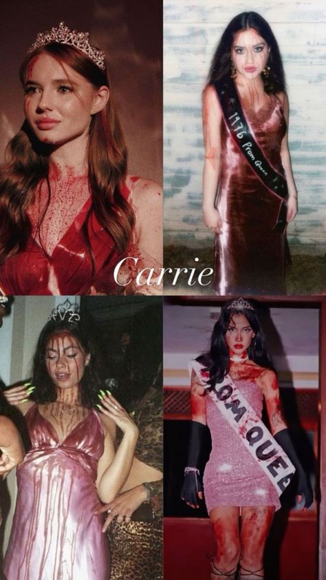 Scary Carrie Costume, Movie Character Costumes Brunette, Carrie 1976 Costume, Halloween Costumes County, Carrie Prom Queen Costume, Carie Hallowen Costume, Carrie Halloween Decorations, Halloween Prom Costume Ideas, Horror Movie Villain Costumes