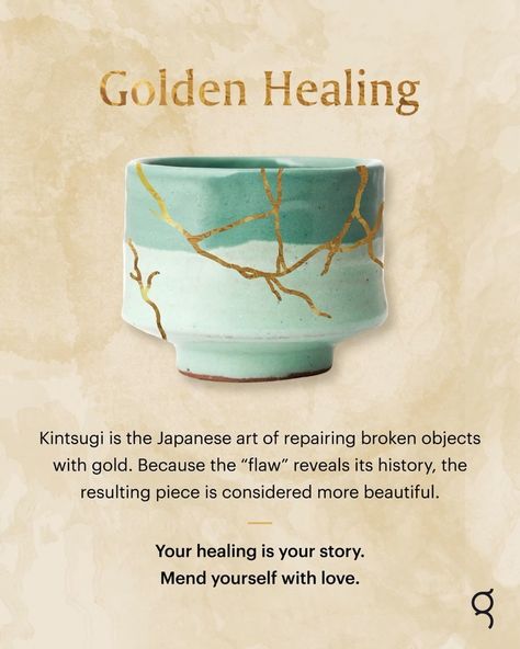 Glo on Instagram: “Much more than a method of repair, Kintsugi is the art of embracing wounds and imperfections; of recognizing that in the process of healing…” Kintsugi Quote, Kintsugi Philosophy, Kintsugi Art, Japanese Quotes, Vie Motivation, Simple Acrylic Paintings, Art Japonais, Sumi E, Art Therapy