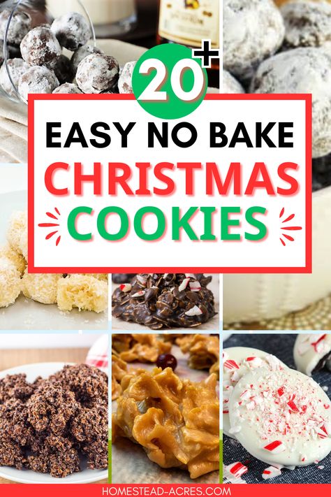 Looking for holiday treat ideas that don't require baking? Try these no bake Christmas cookies! Perfect for busy schedules, these easy desserts will save you time and stress. From no bake chocolate cookies to other simple peppermint Christmas cookie recipes, you’ll find a festive treat that everyone will love. These holiday treats are a hit at parties and family gatherings. Get ready to impress with no bake holiday treats. No Bake Christmas Treats Holiday Gifts, No Bake Cookies With Marshmallows, Christmas Desserts Easy Cookies, Non Cookie Christmas Treats, Christmas Cookies Without Eggs, Quick Easy Holiday Treats, No Bake Christmas Cookies Recipes, No Bake Holiday Cookies, Christmas No Bake Recipes