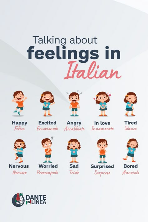 How to express feelings in Italian ... The most common way to express emotions and feelings in Italian. #danteinlinea #feelingsinitalian #emozione #learnitalian #italiancourse #italianlanguage How To Speak Italian Learning, Most Common Italian Words, Italian Slang Words, Italian Basics, Cool Italian Words, English To Italian Words, Beautiful Italian Words, Italian Slang, How To Learn Italian