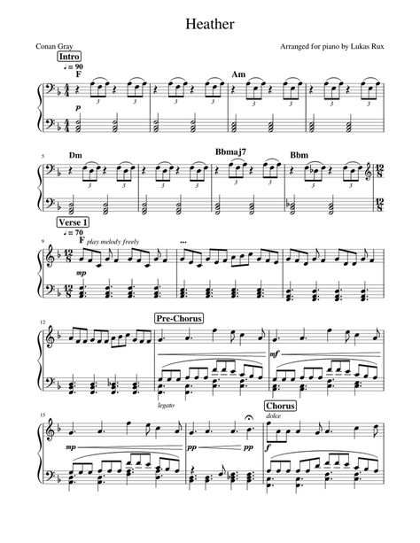 Heather Flute Sheet Music, Heather Piano Notes, Heather Piano Chords, Heather Conan Gray Piano Sheet Music, Conan Gray Piano Sheet Music, Heather Guitar Chords, Memories Conan Gray, Heather By Conan Gray, Flute Notes