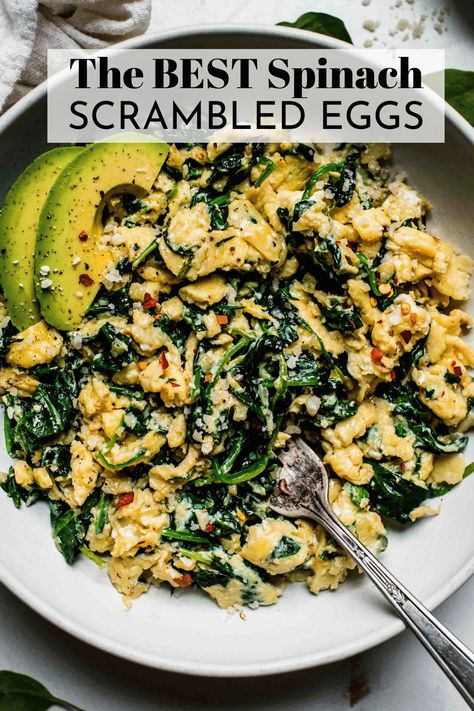 Brunch Recipes Healthy, Scrambled Eggs Spinach, Spinach Scrambled Eggs, Spinach And Eggs Breakfast, Spinach Recipes Healthy, Spinach Healthy, Spinach Parmesan, Eggs Spinach, Scrambled Eggs With Spinach